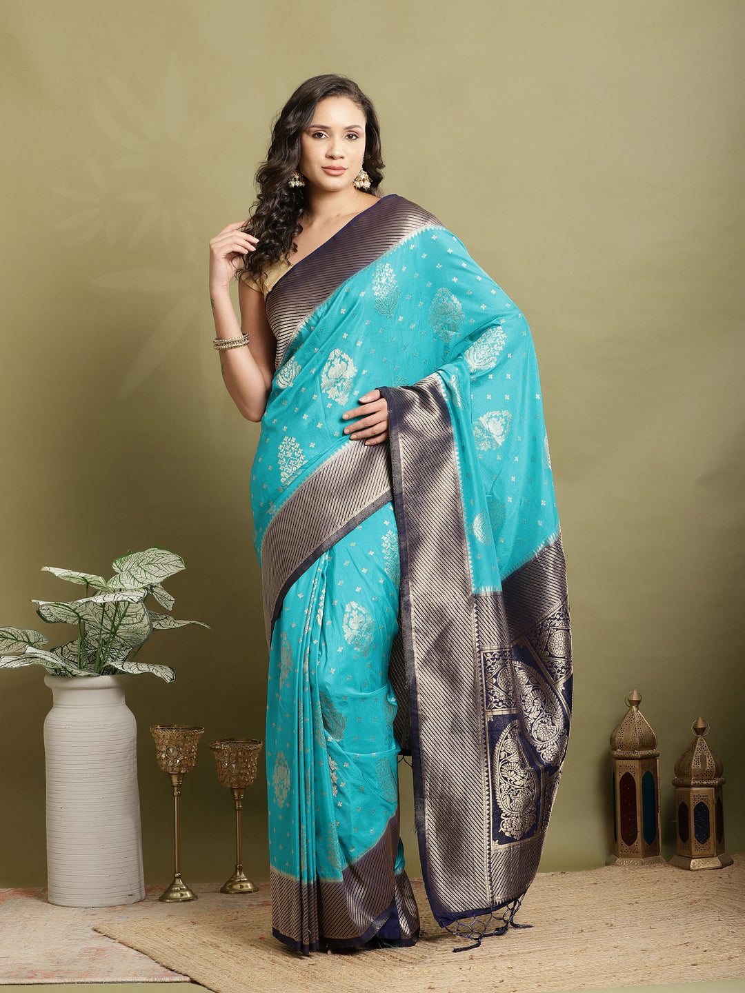 Zari Booti Woven  Crepe Saree