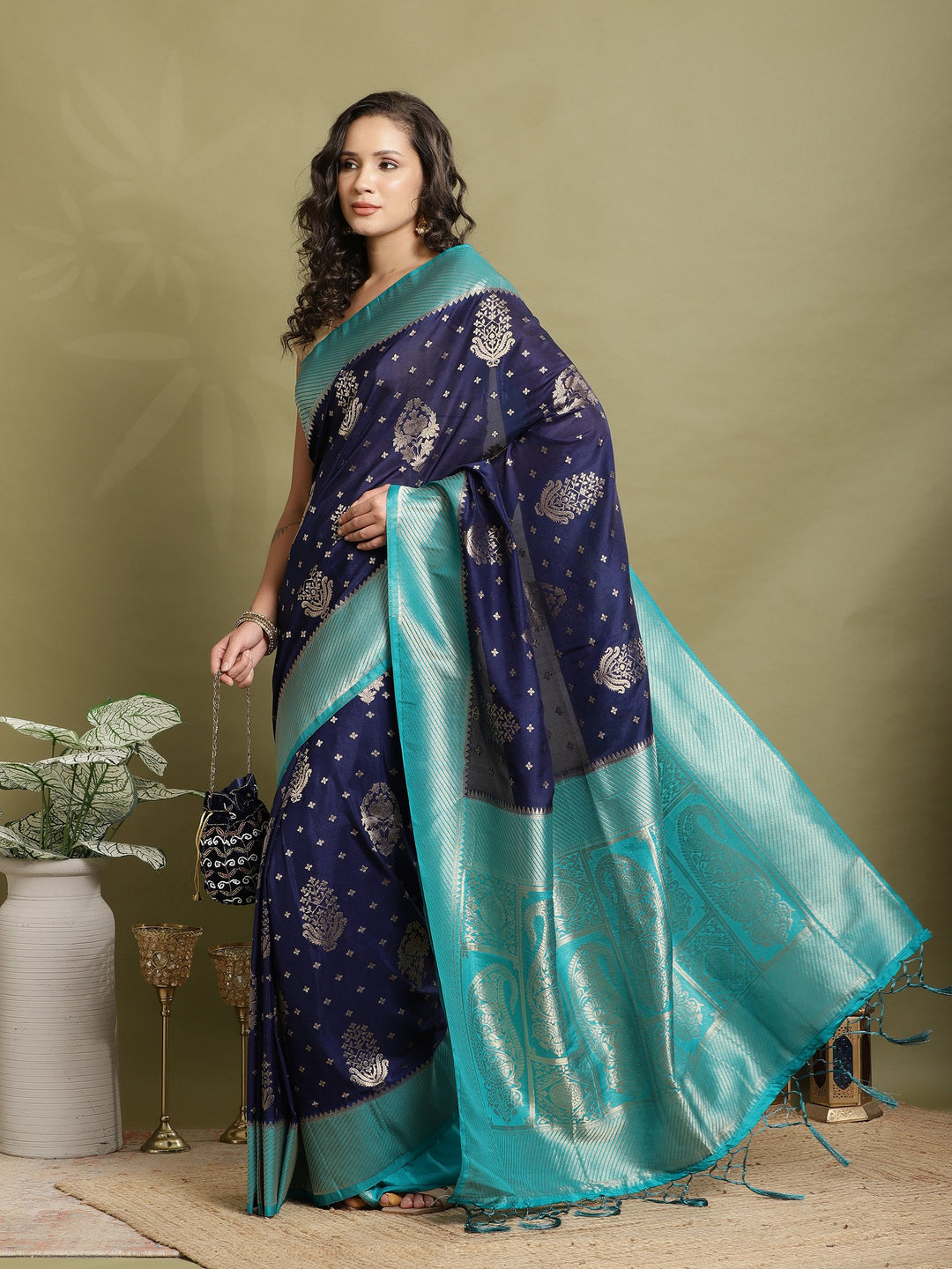 Zari Booti Woven  Crepe Saree
