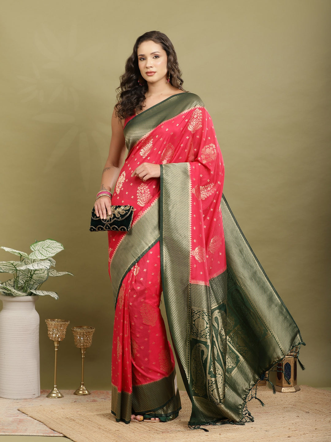 Zari Booti Woven  Crepe Saree