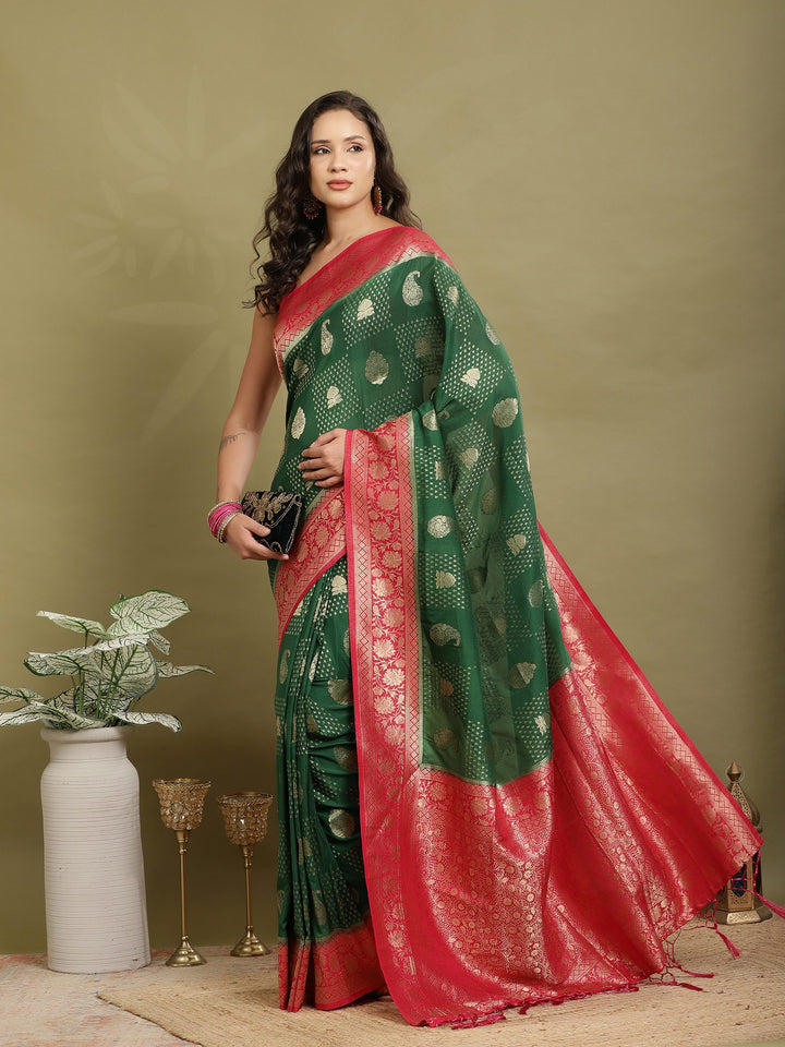 Zari Booti Woven  Crepe Saree