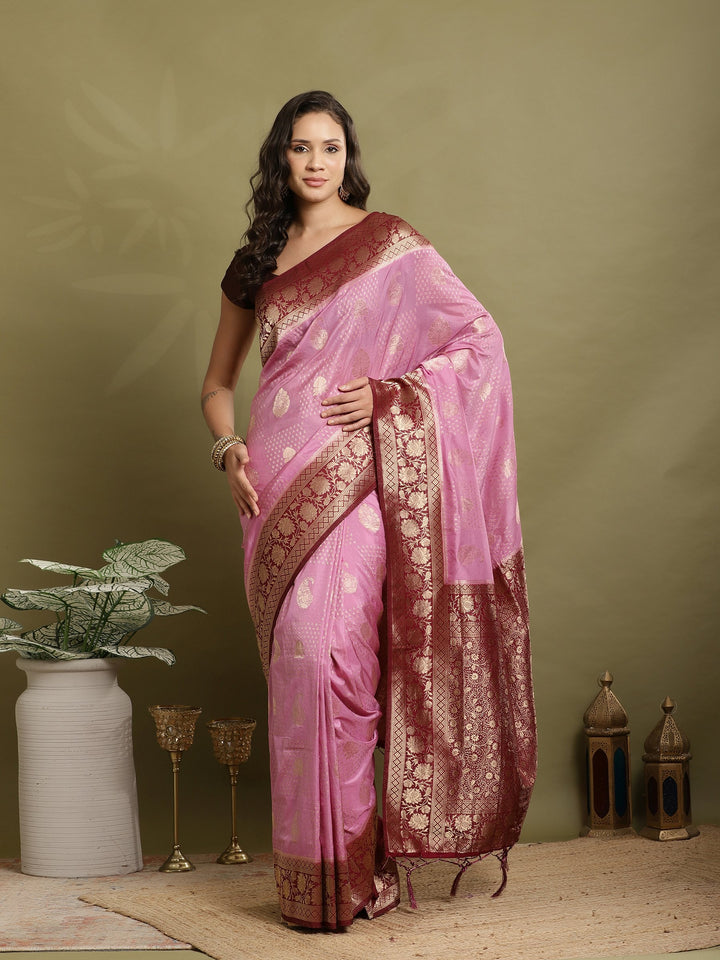 Zari Booti Woven  Crepe Saree