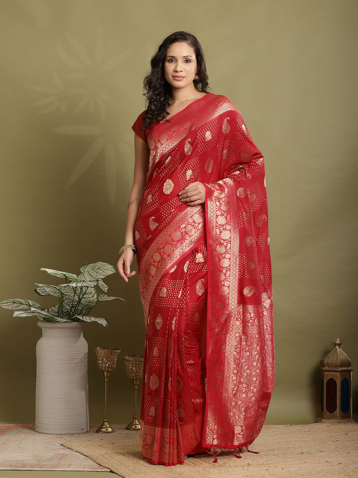Zari Booti Woven  Crepe Saree