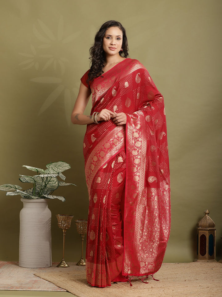 Zari Booti Woven  Crepe Saree
