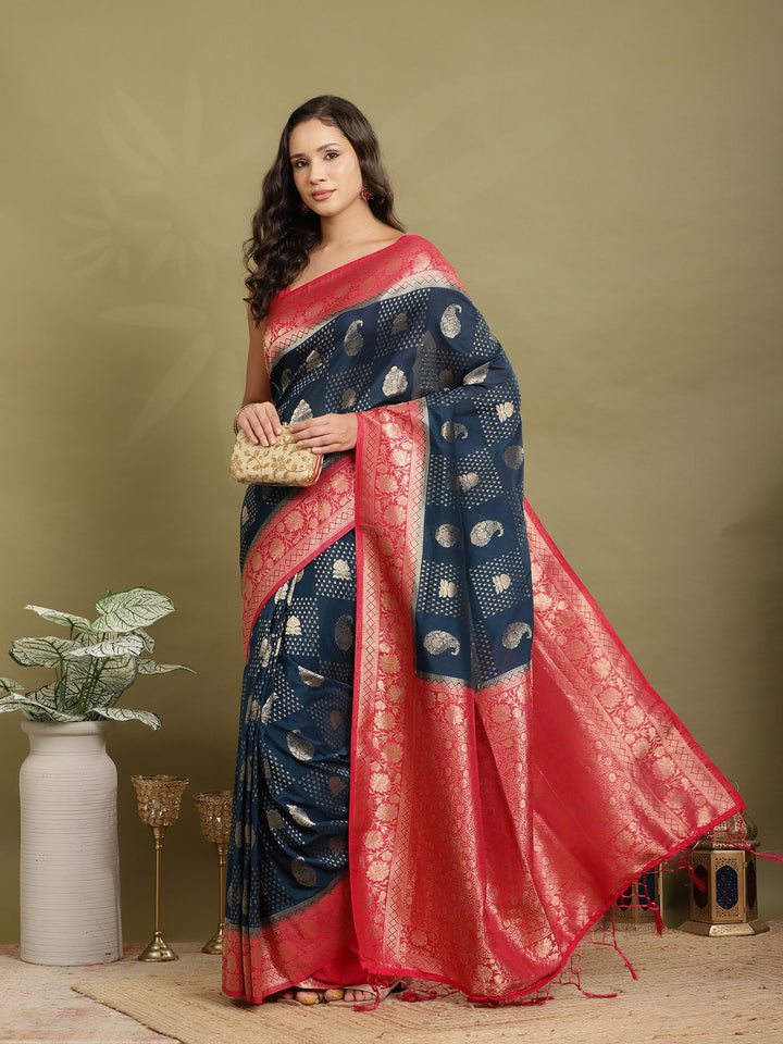 Zari Booti Woven  Crepe Saree