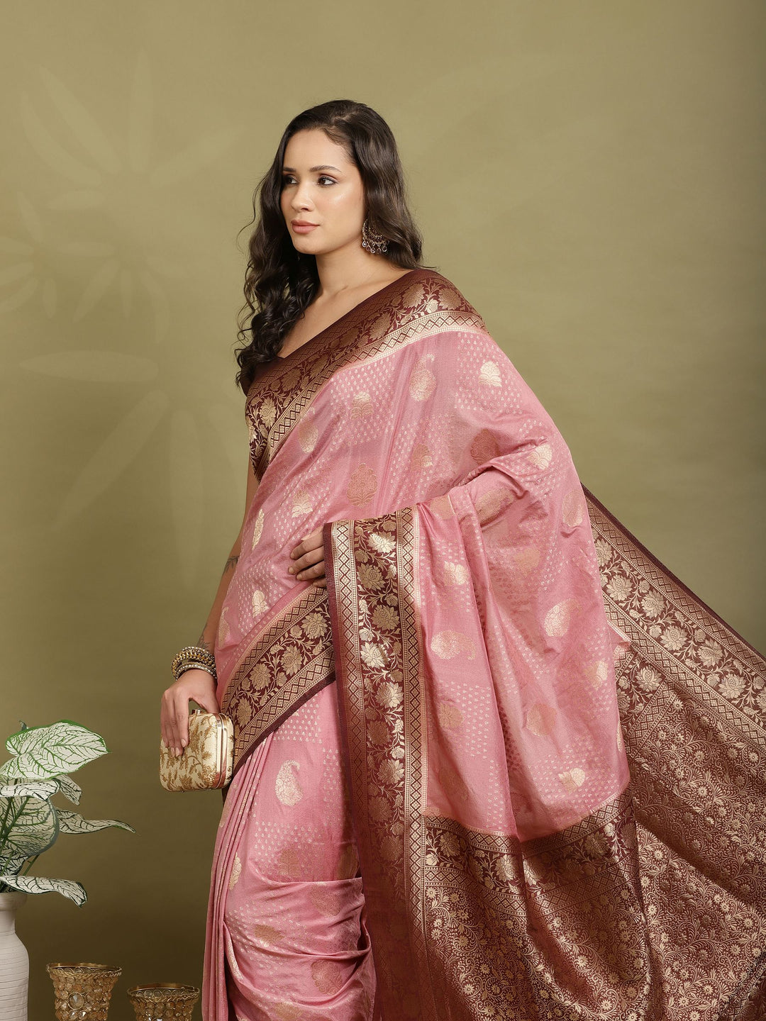 Zari Booti Woven  Crepe Saree