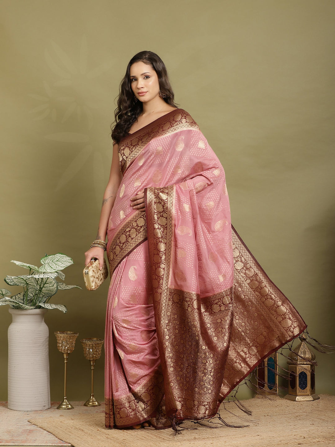 Zari Booti Woven  Crepe Saree
