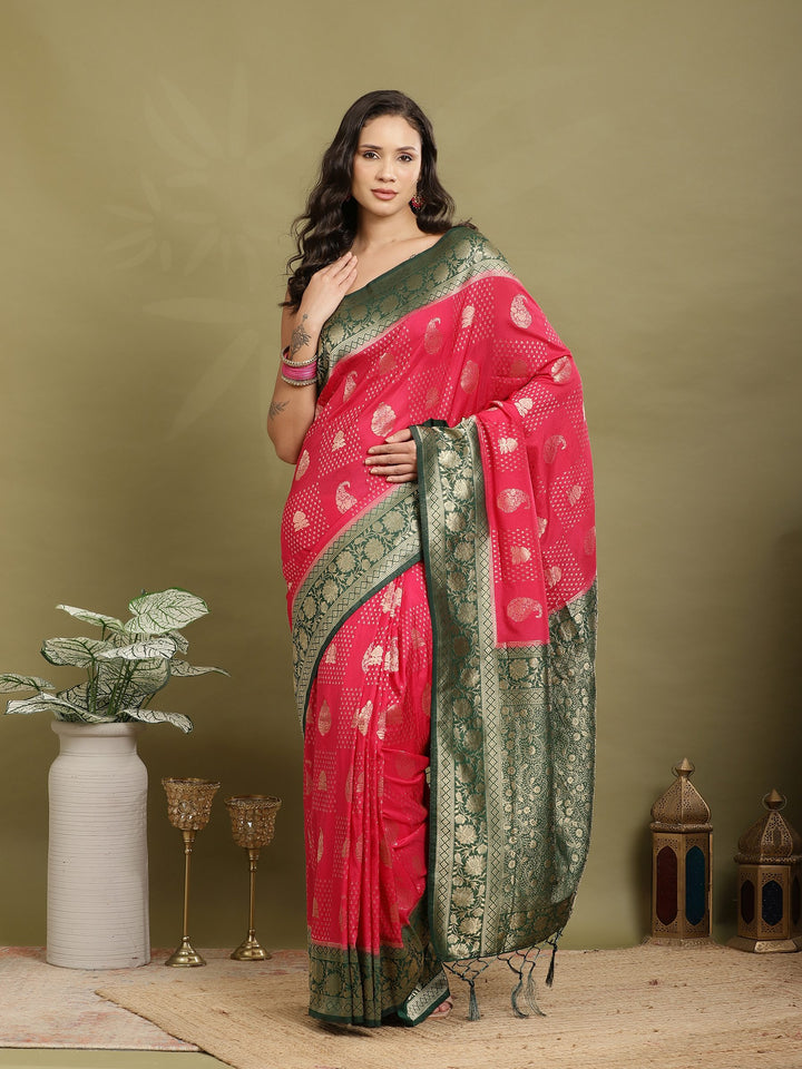 Zari Booti Woven  Crepe Saree