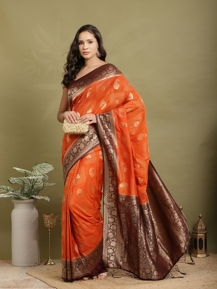 Zari Booti Woven  Crepe Saree