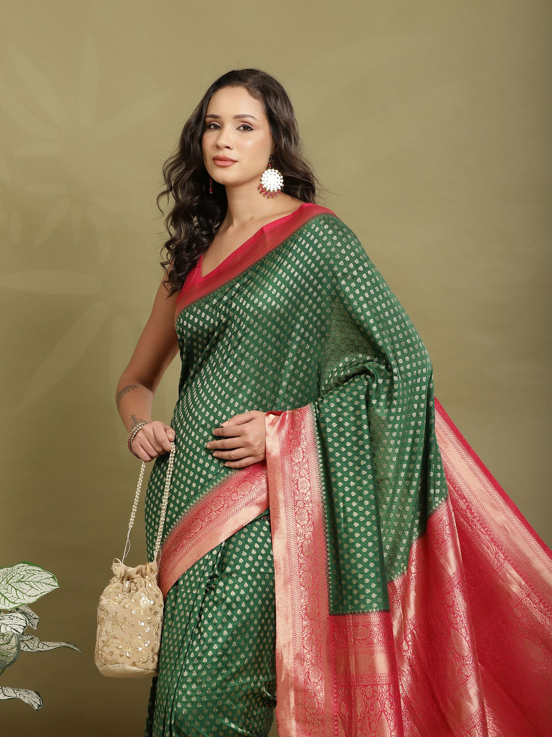 Zari Booti Woven  Crepe Saree