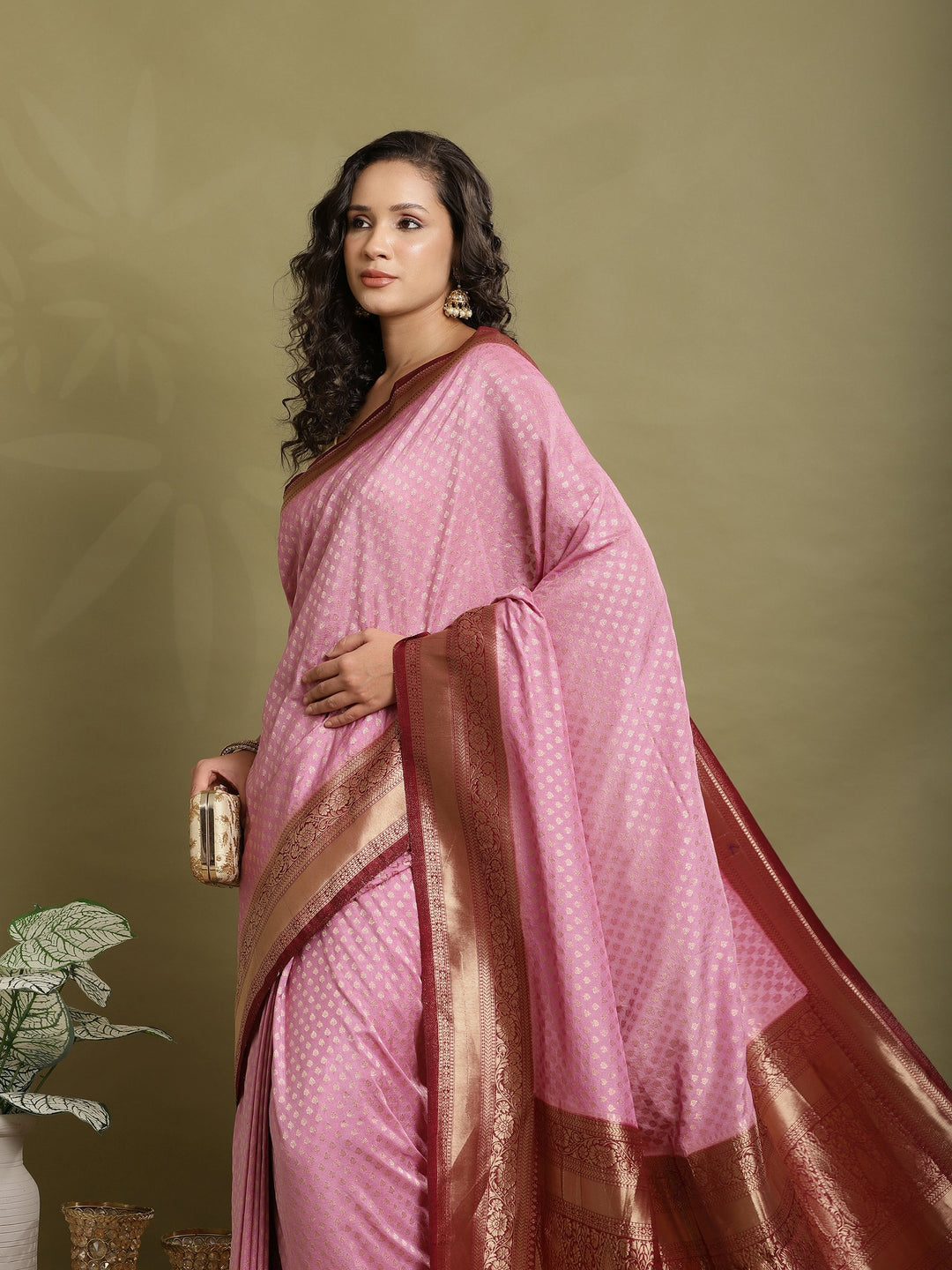 Zari Booti Woven  Crepe Saree
