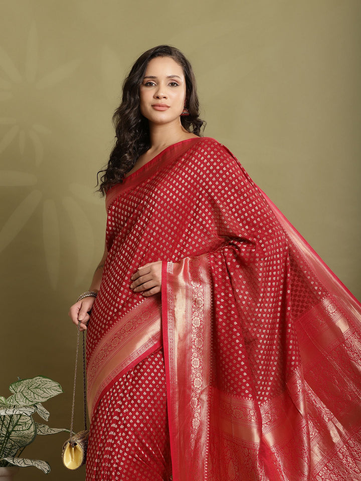 Zari Booti Woven  Crepe Saree