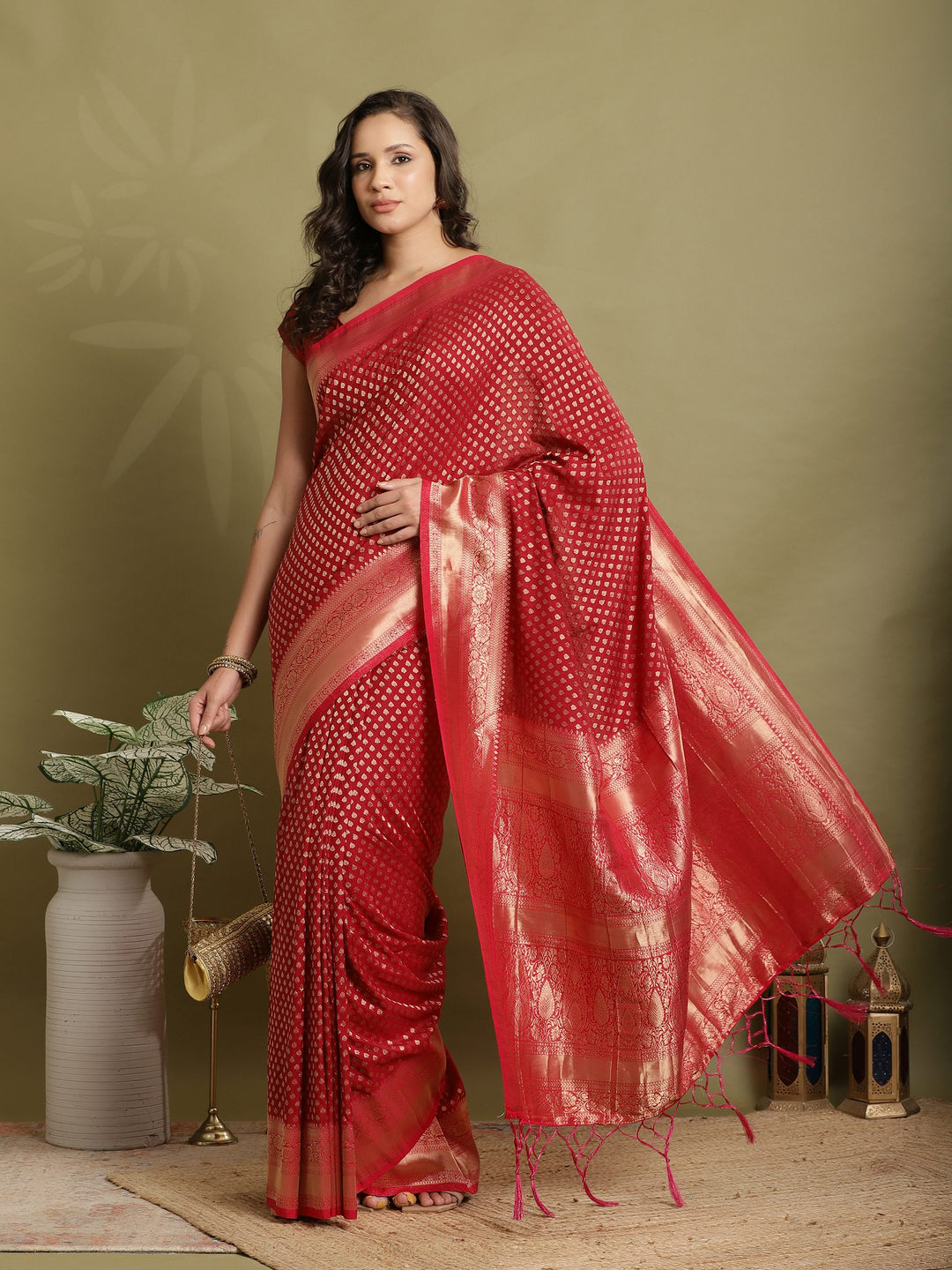 Zari Booti Woven  Crepe Saree