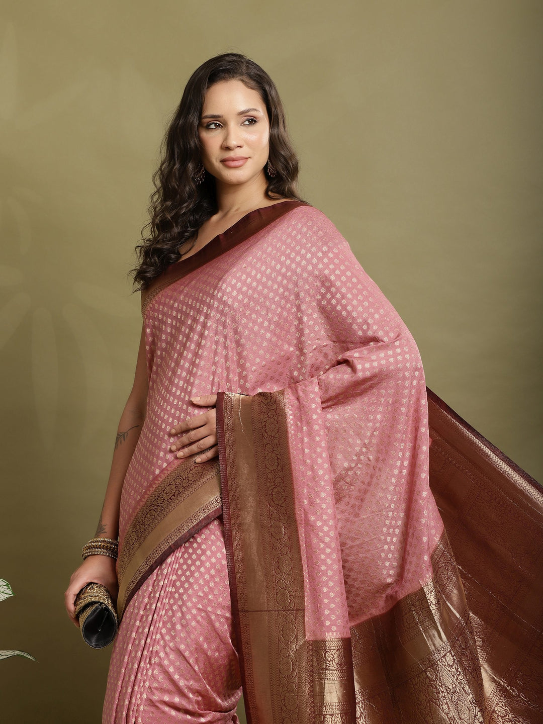 Zari Booti Woven  Crepe Saree