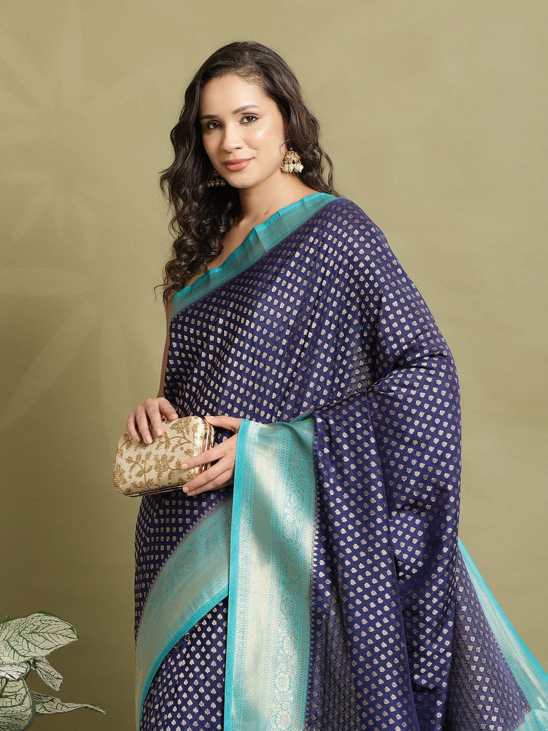 Zari Booti Woven  Crepe Saree