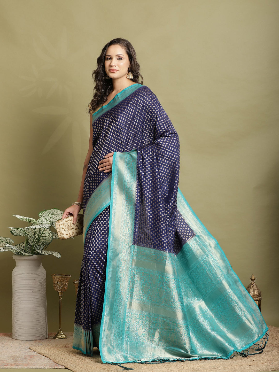 Zari Booti Woven  Crepe Saree