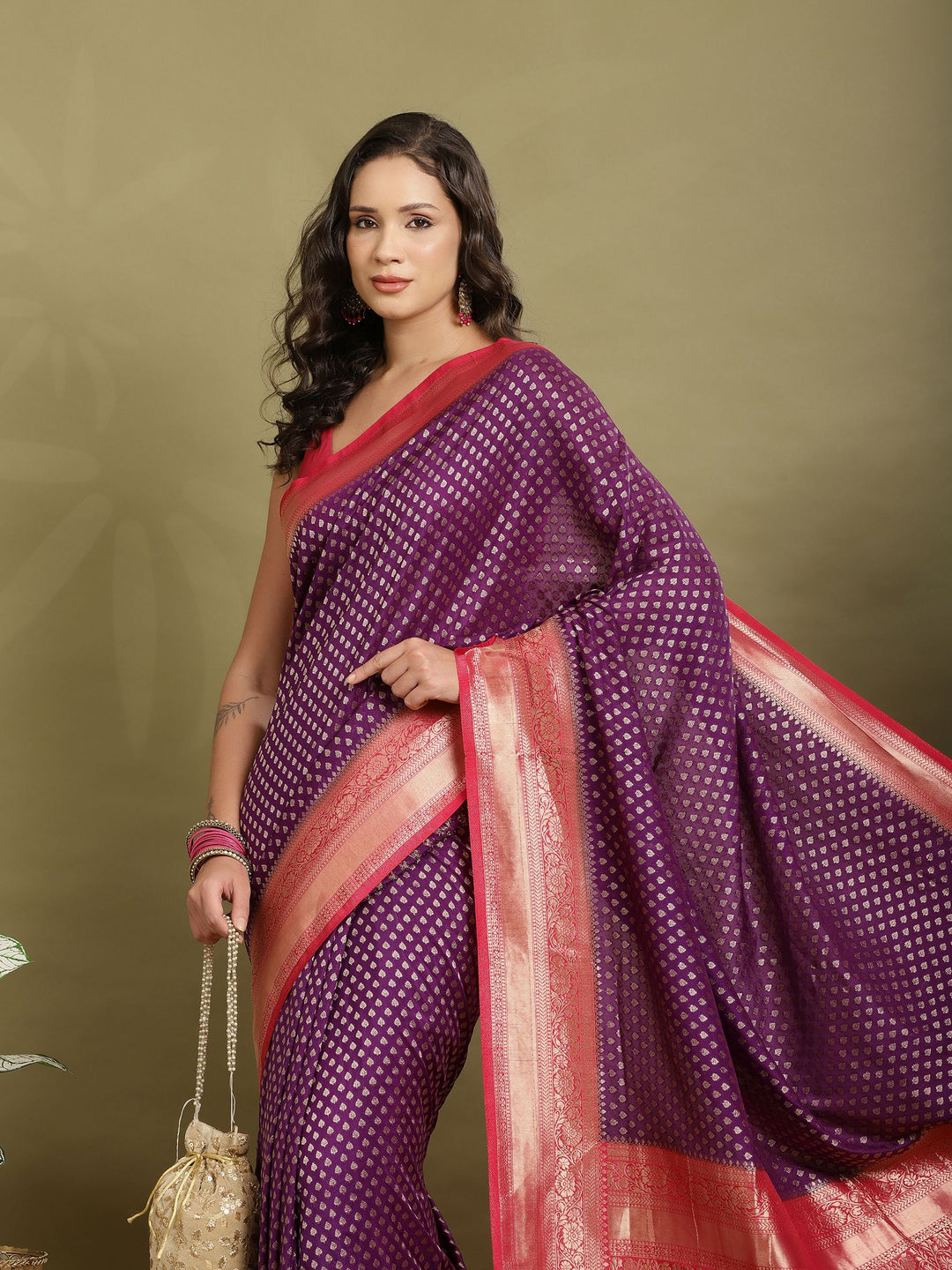 Zari Booti Woven  Crepe Saree