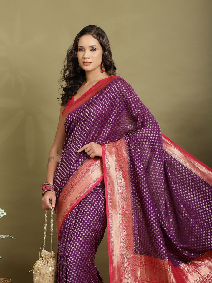 Zari Booti Woven  Crepe Saree