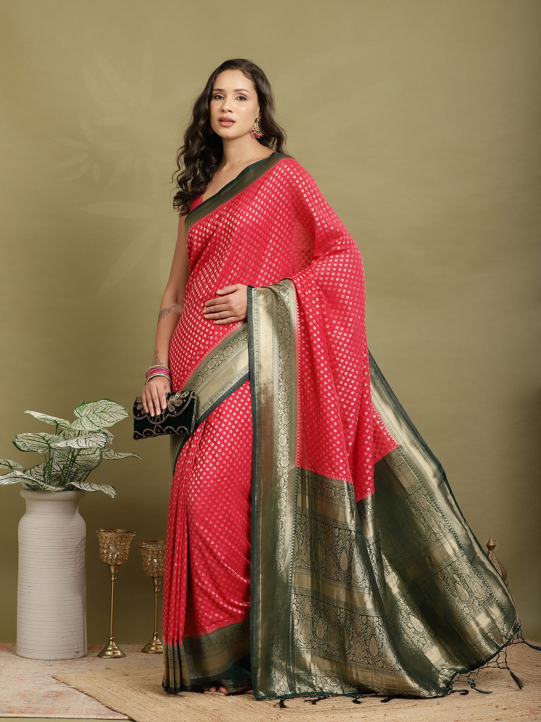 Zari Booti Woven  Crepe Saree