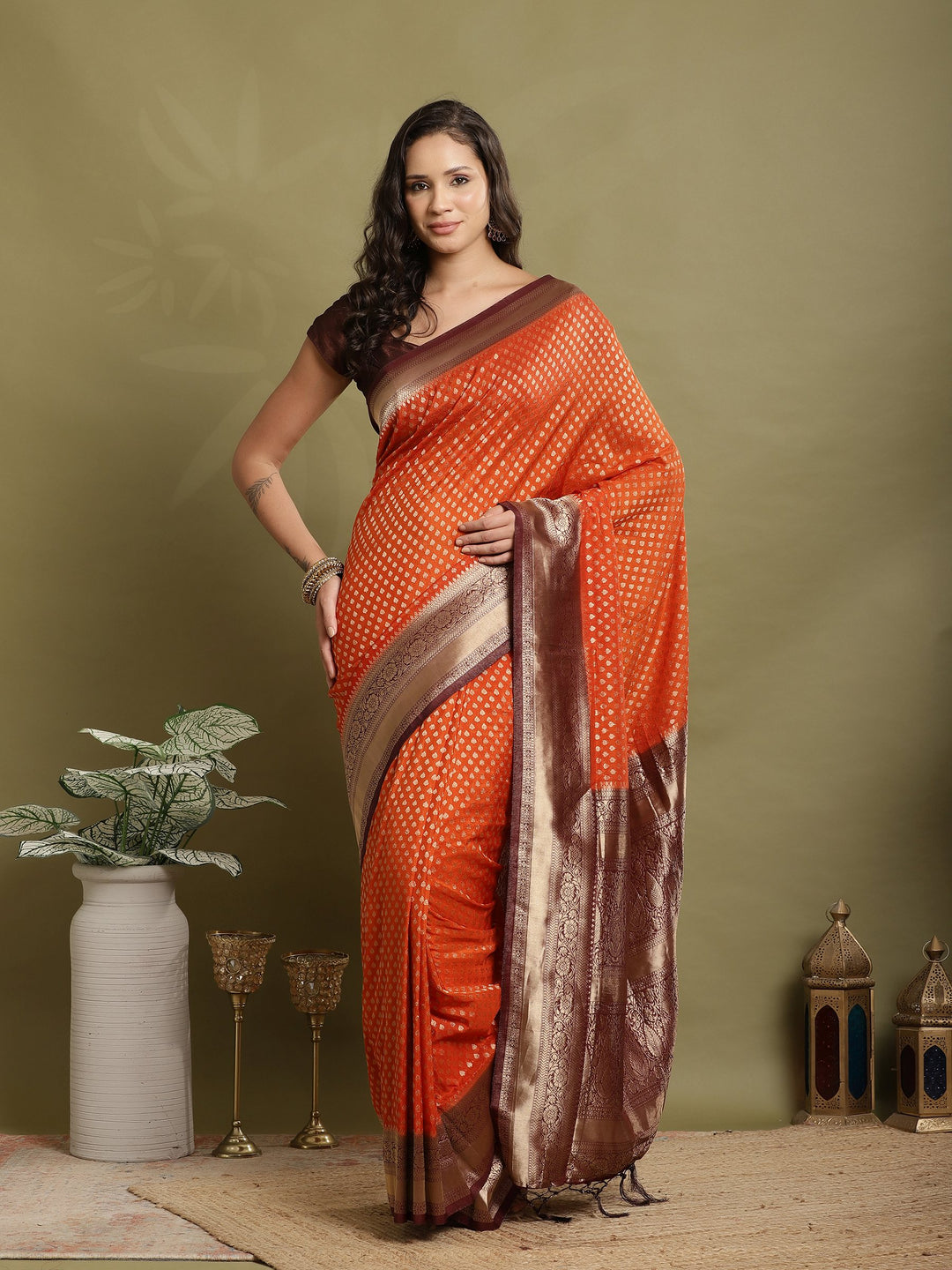 Zari Booti Woven  Crepe Saree