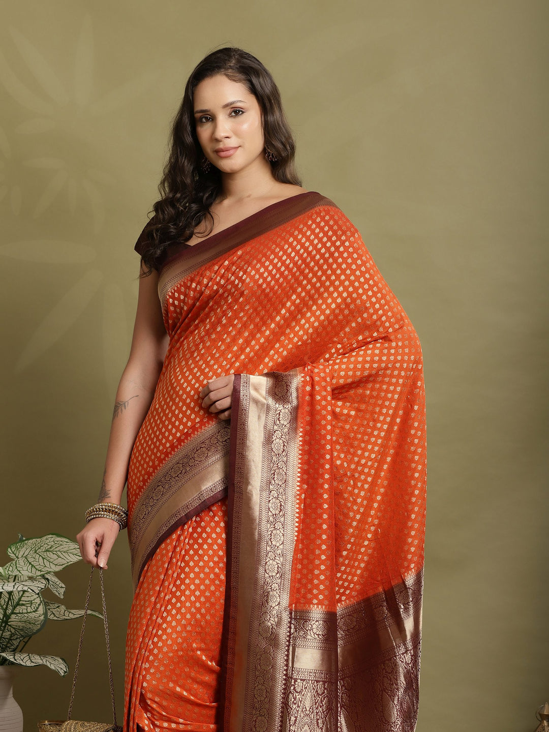Zari Booti Woven  Crepe Saree