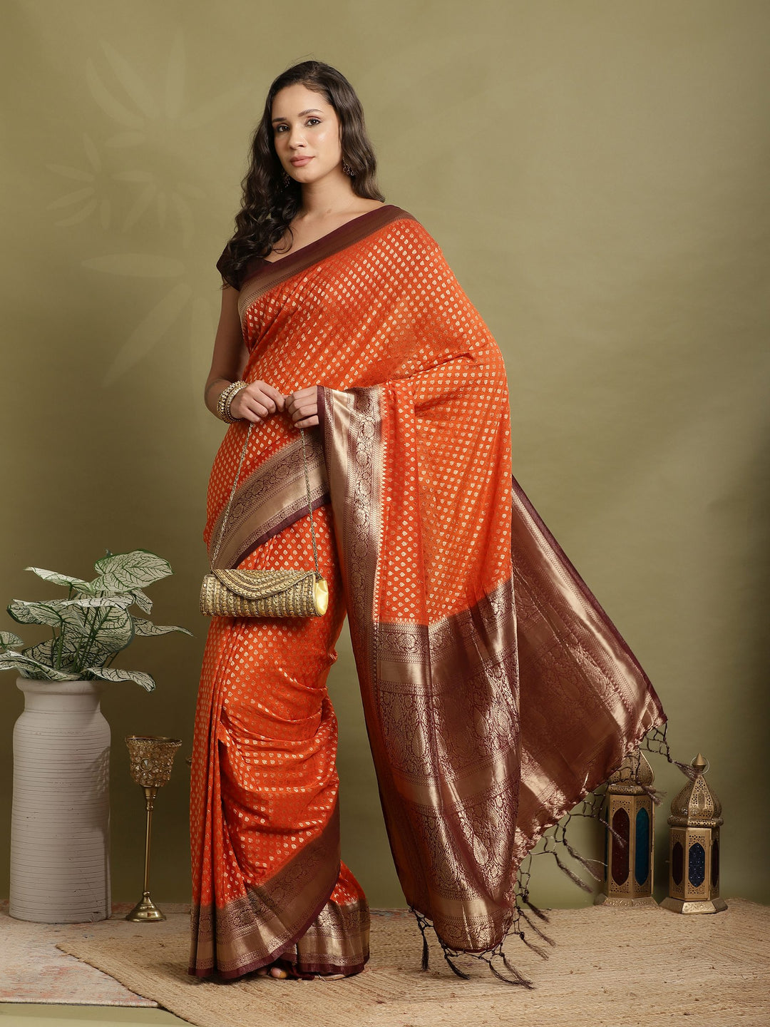 Zari Booti Woven  Crepe Saree