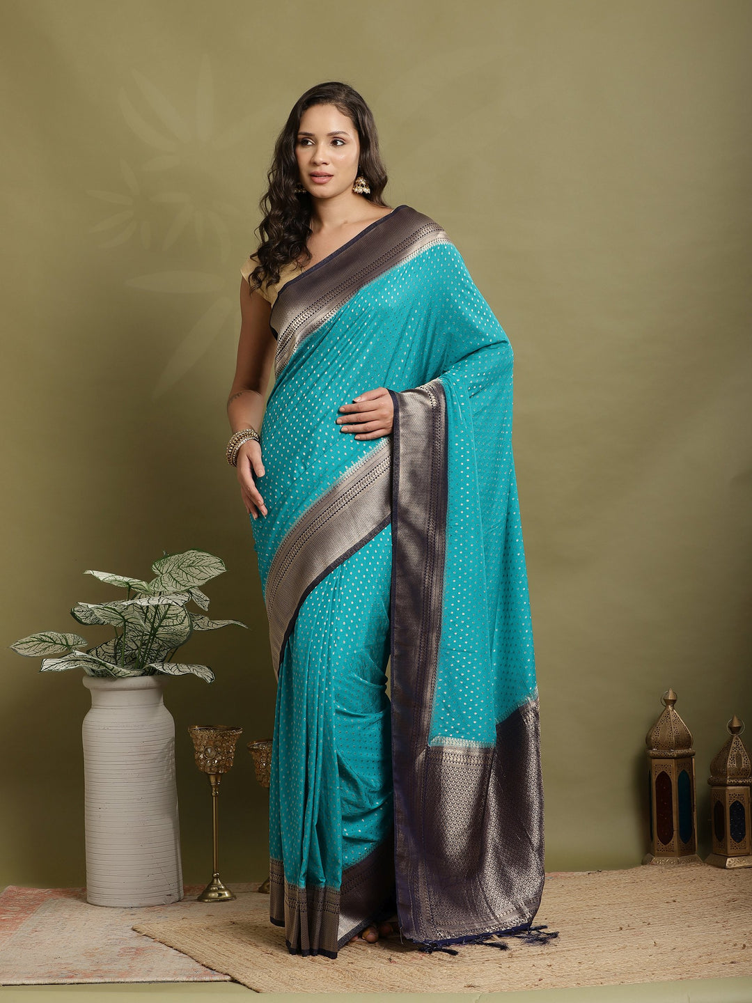 Zari Booti Woven  Crepe Saree