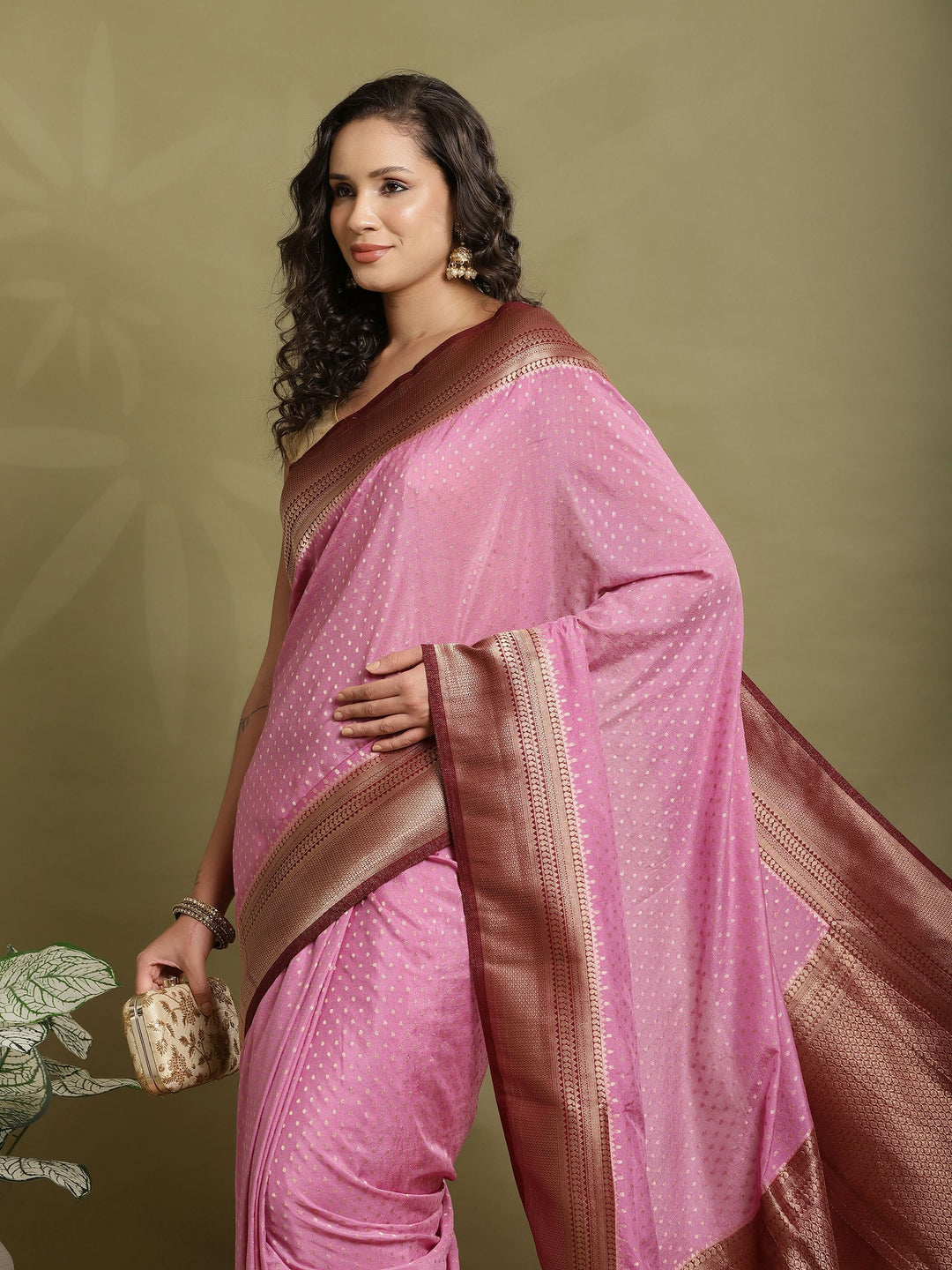 Zari Booti Woven  Crepe Saree