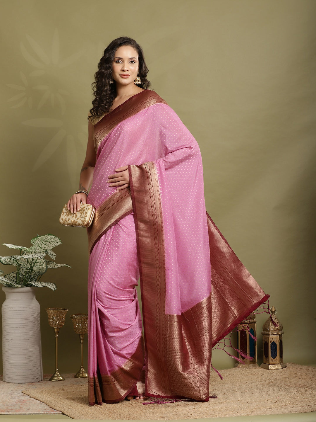 Zari Booti Woven  Crepe Saree