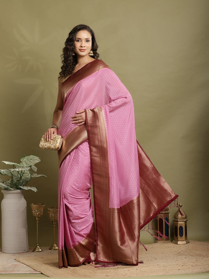 Zari Booti Woven  Crepe Saree