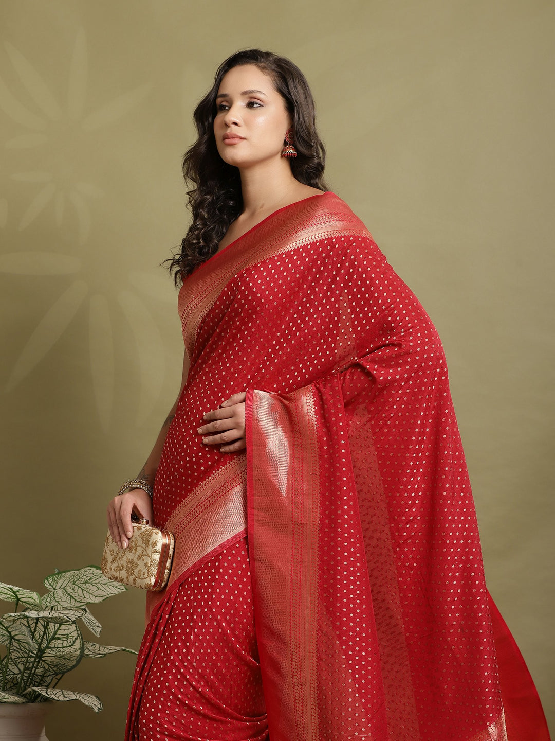 Zari Booti Woven  Crepe Saree