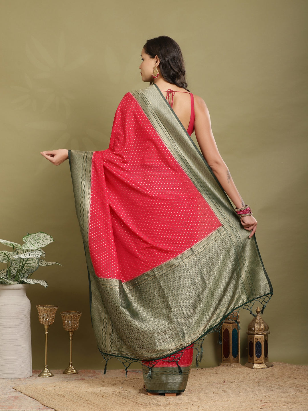 Zari Booti Woven  Crepe Saree