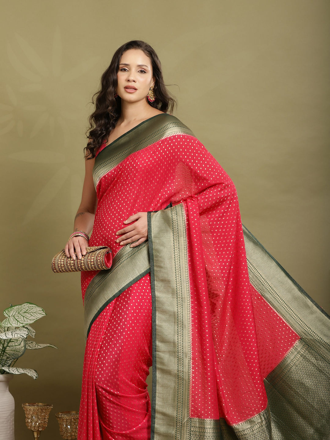 Zari Booti Woven  Crepe Saree