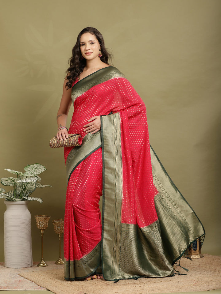 Zari Booti Woven  Crepe Saree