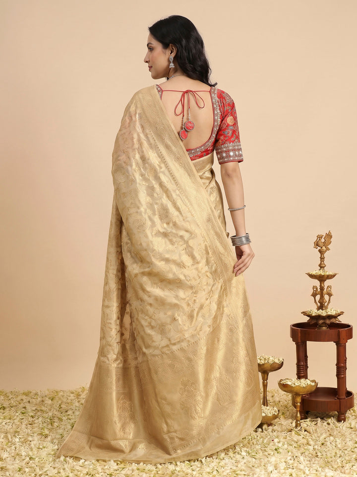 Beige Art Silk Printed Sarees