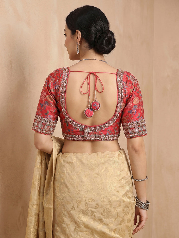 Beige Art Silk Printed Sarees