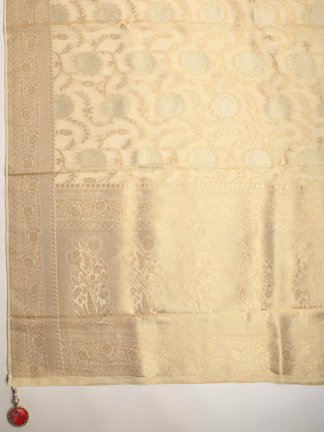 Beige Art Silk Printed Sarees