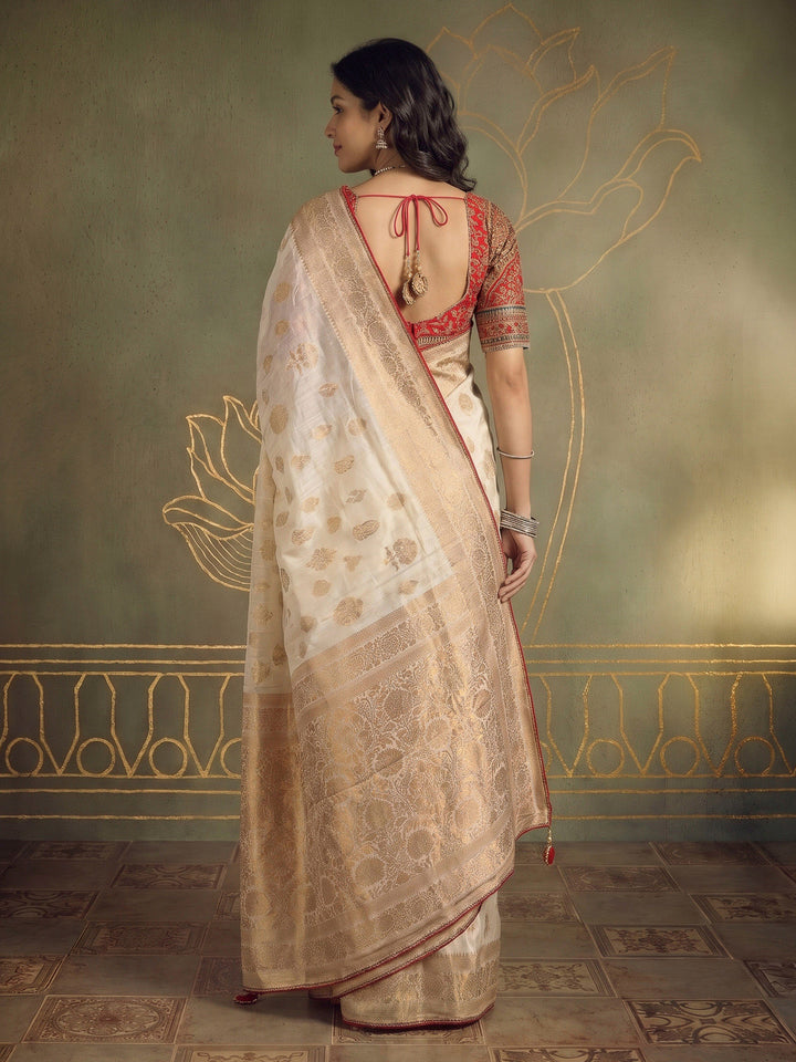 Cream Art Silk Printed Sarees