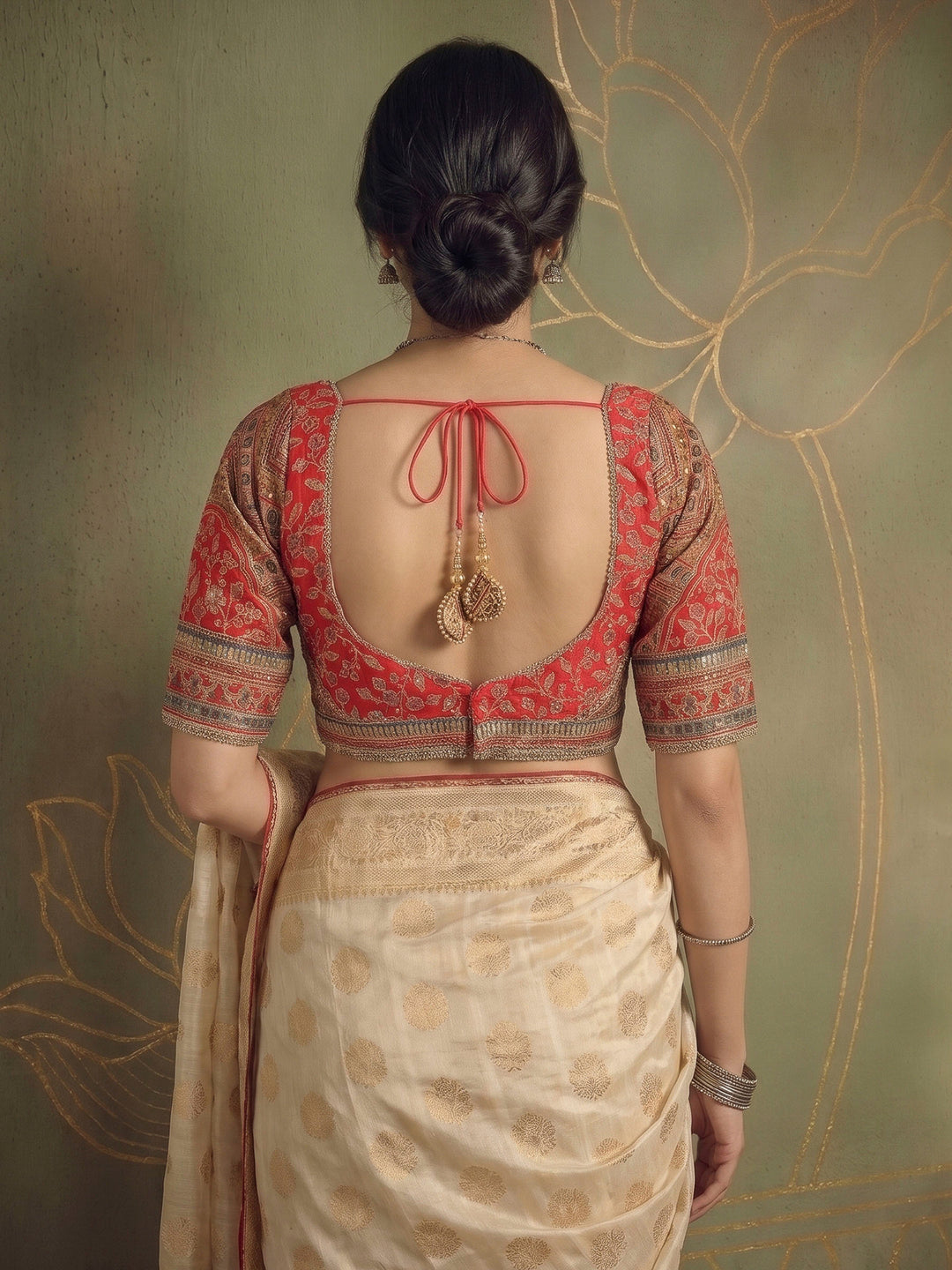 Cream Art Silk Printed Sarees