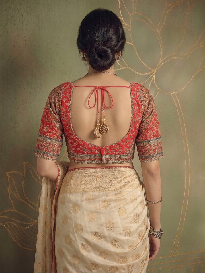 Cream Art Silk Printed Sarees