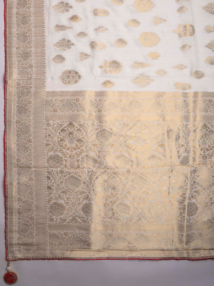 Cream Art Silk Printed Sarees
