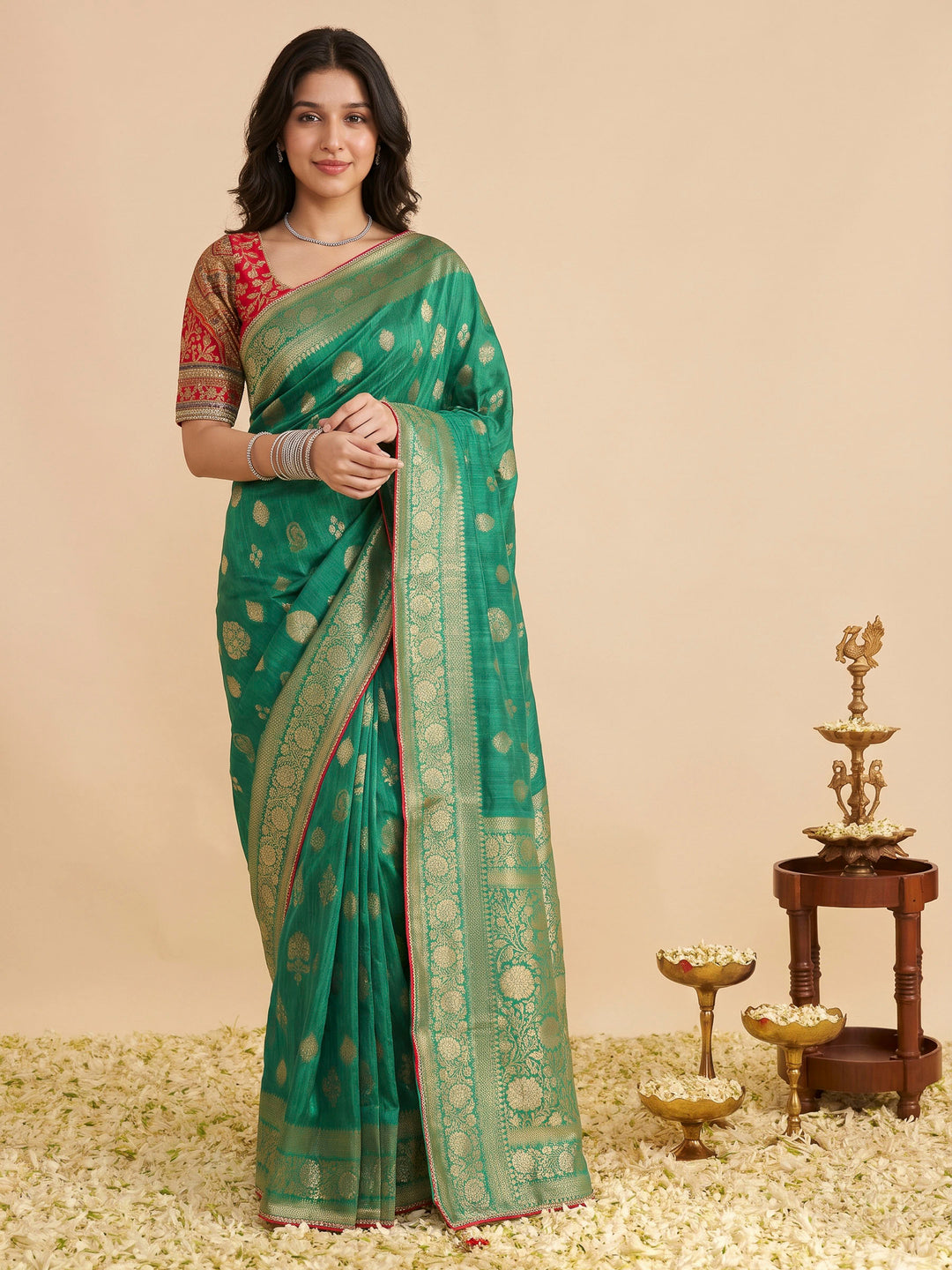 Green Art Silk Printed Sarees