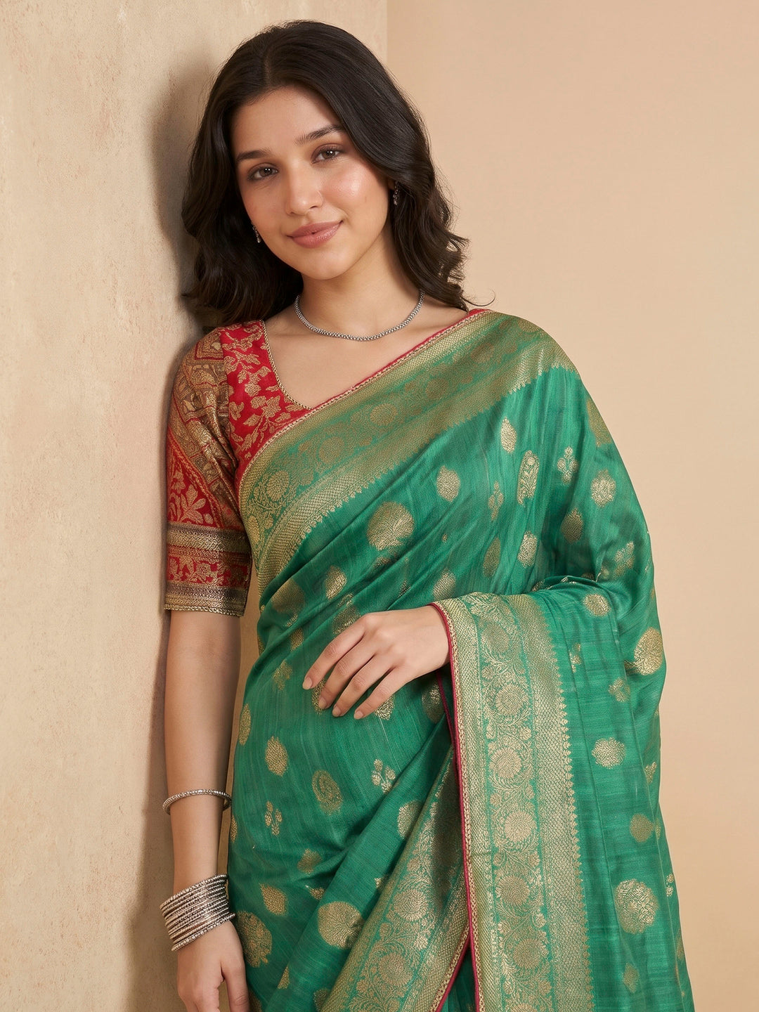 Green Art Silk Printed Sarees