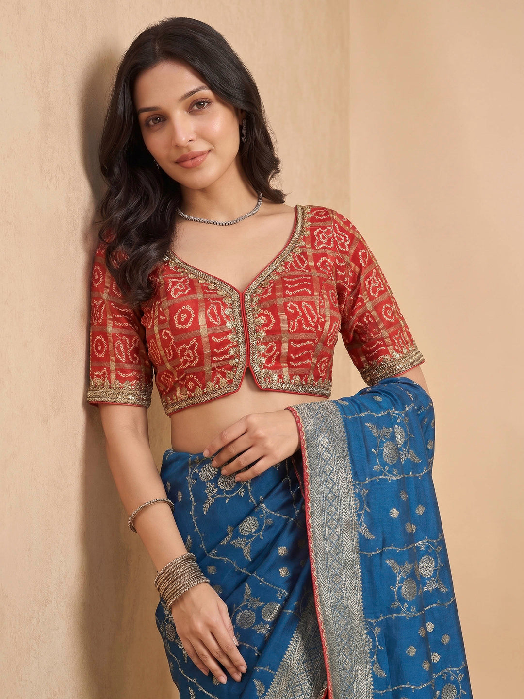Peacock Blue Art Silk Printed Sarees