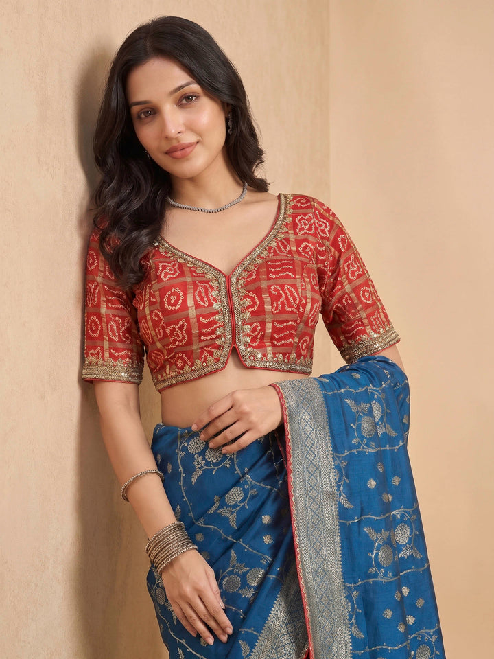 Peacock Blue Art Silk Printed Sarees