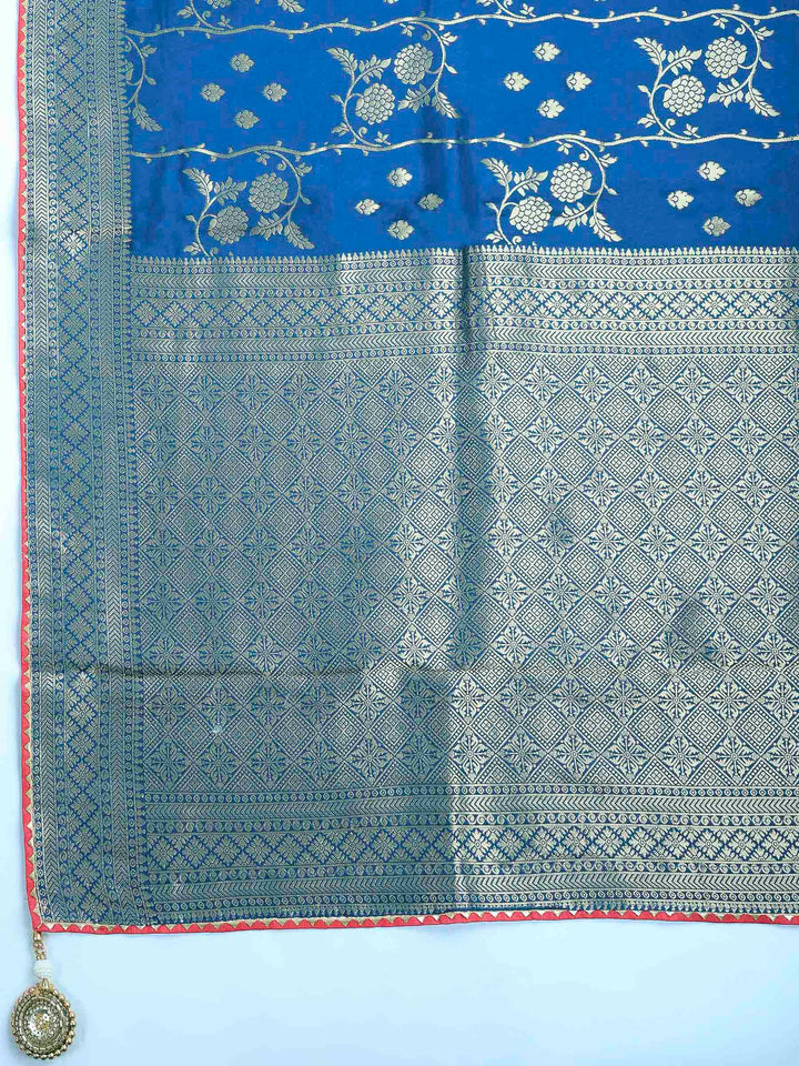 Peacock Blue Art Silk Printed Sarees