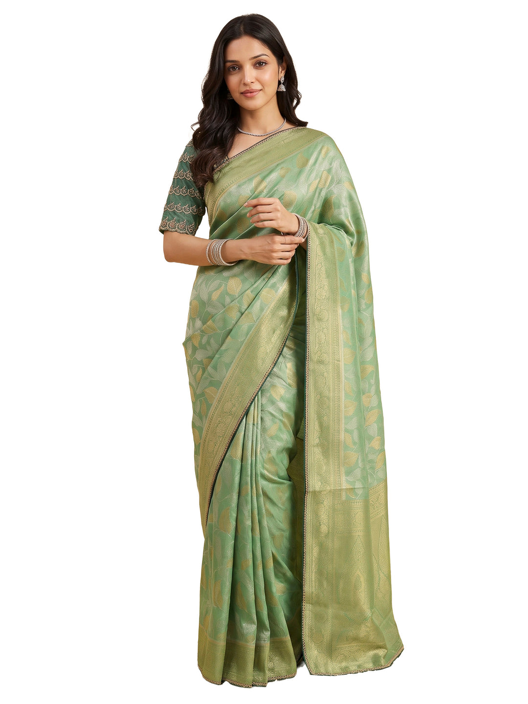 Sea Green Art Silk Printed Sarees