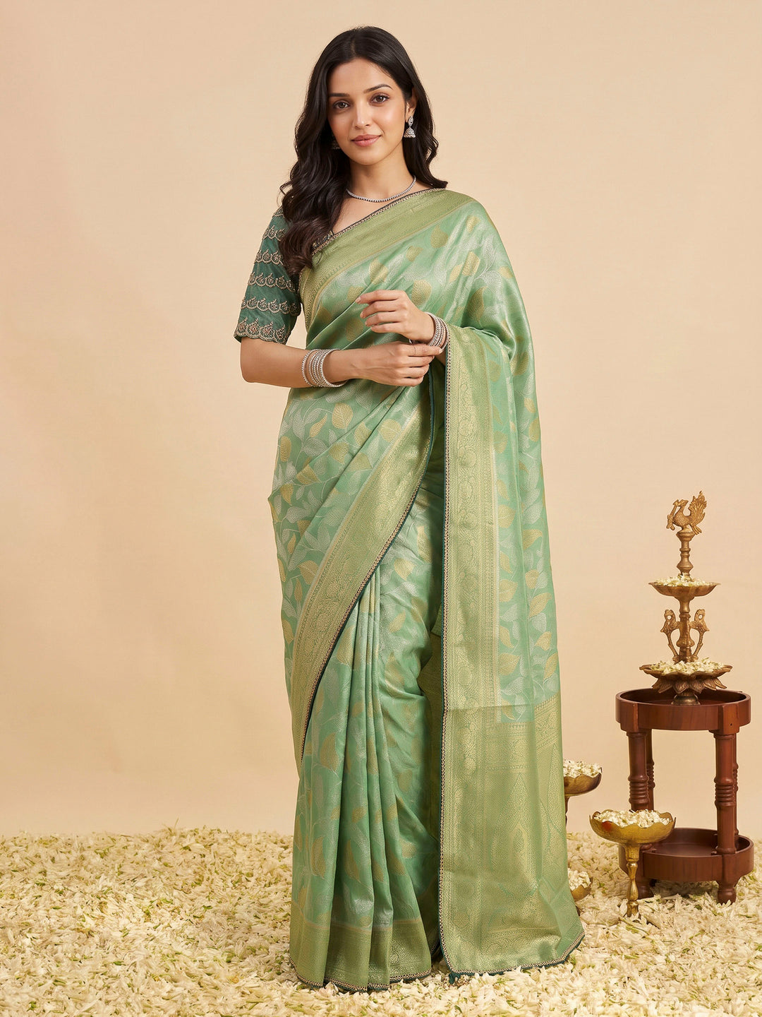 Sea Green Art Silk Printed Sarees