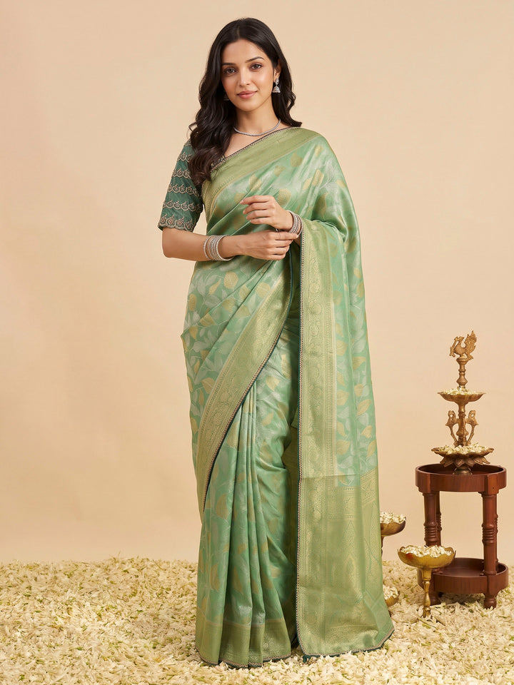 Sea Green Art Silk Printed Sarees