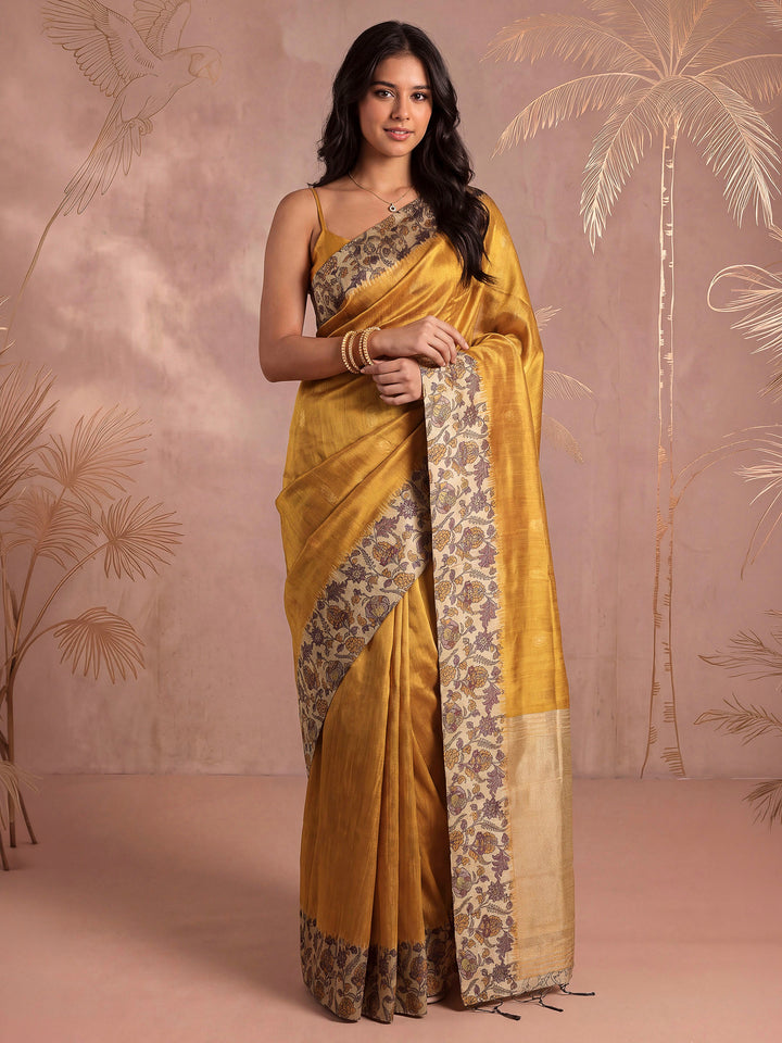 Mustard Art Silk Printed Saree