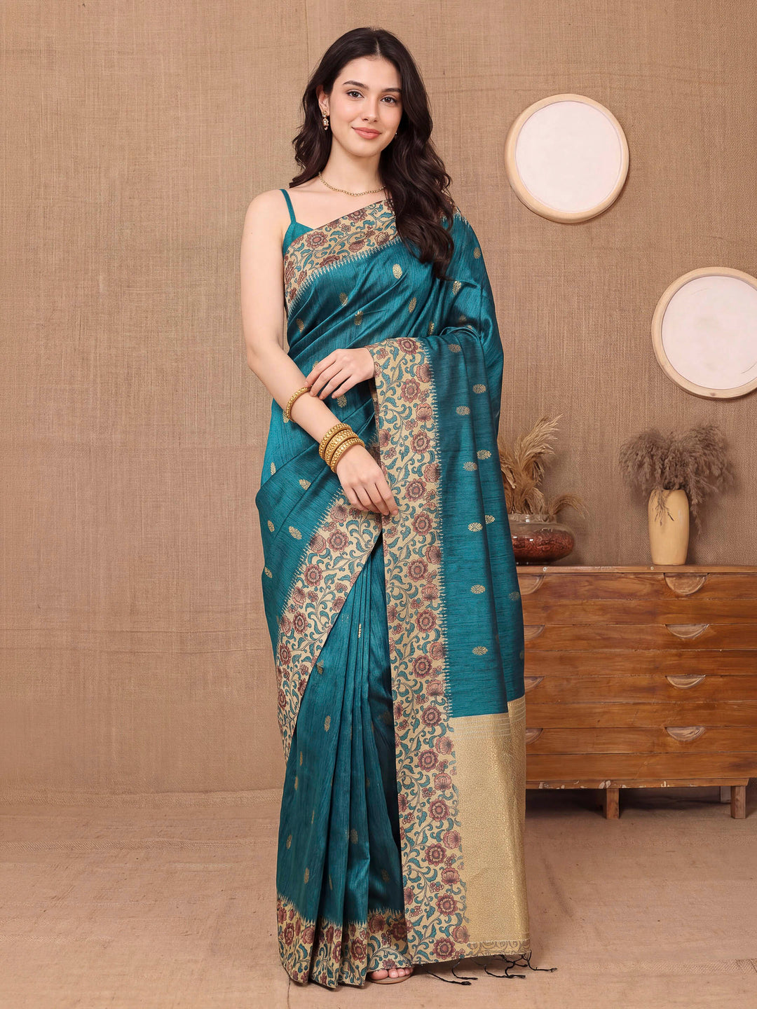 Rama-Green Art Silk Printed Saree